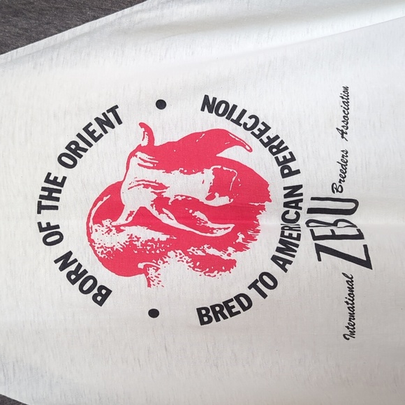 Vintage 1980s Men's Raglan Sleeve Tee Shirt Ebert Sportswear Zebu Breeders Sz XL - Picture 2 of 12
